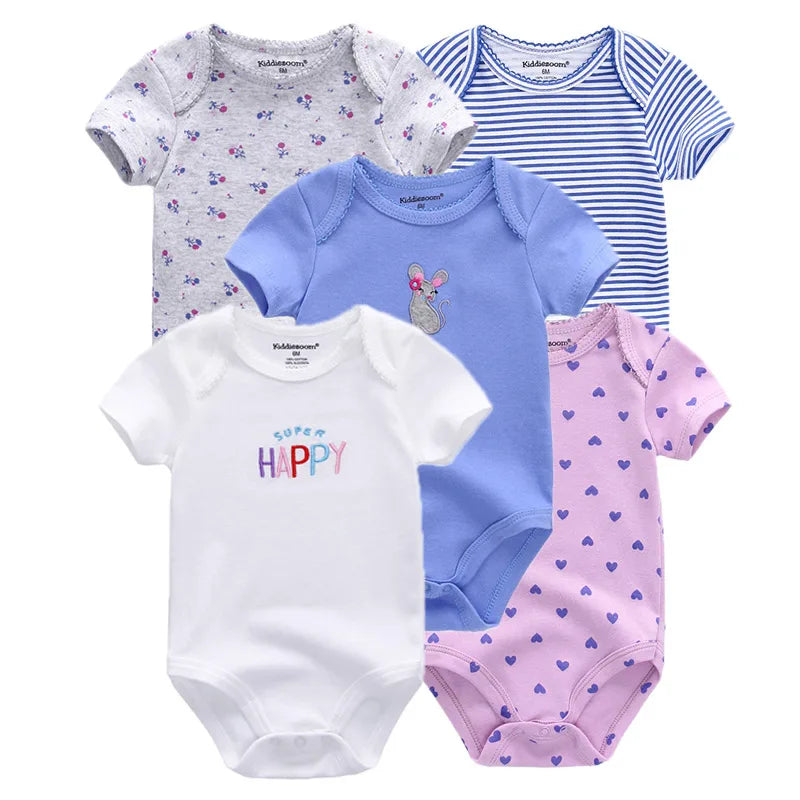 5 Piece Unisex Bodysuits 100% Cotton