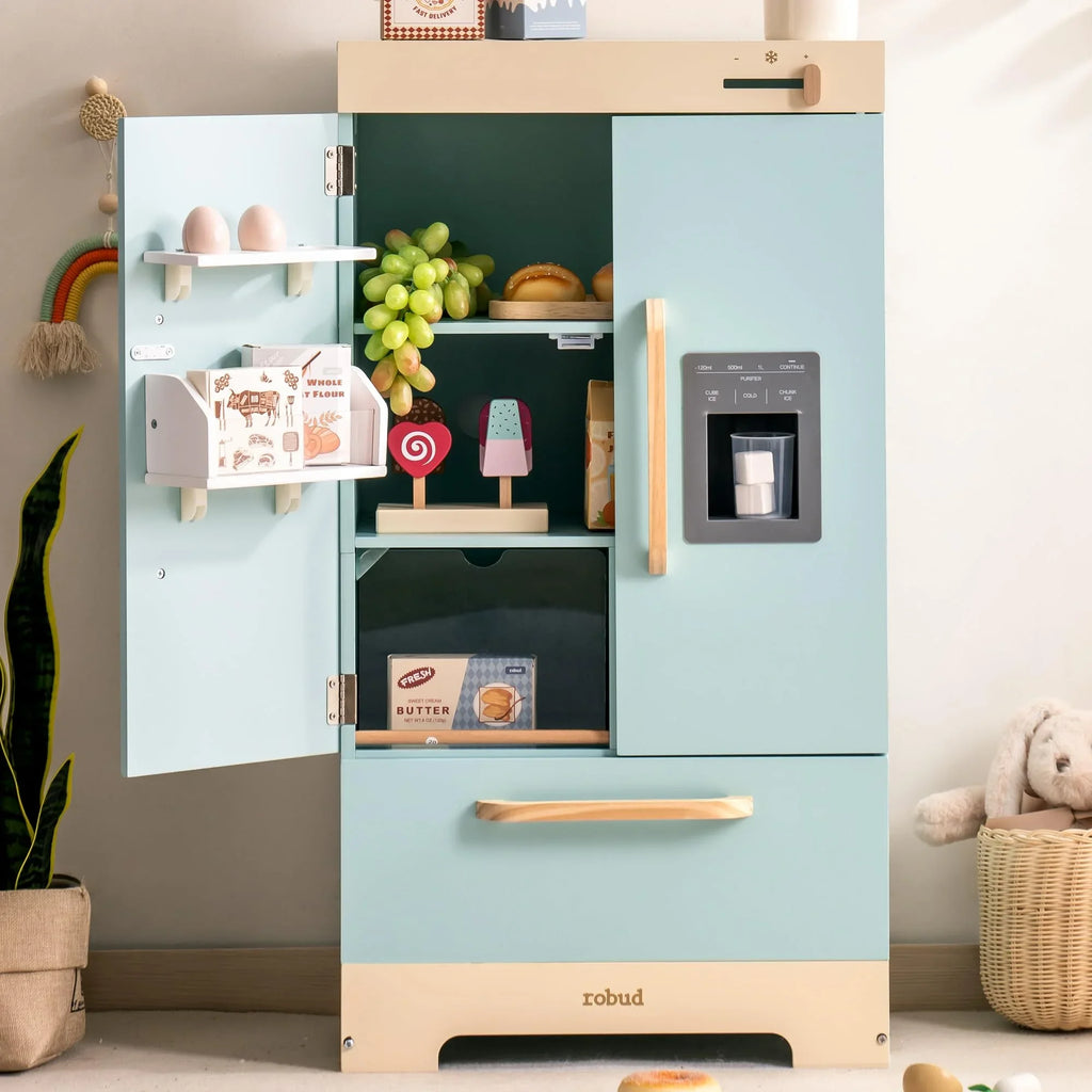 Toy Kitchen Refrigerator with Ice Dispenser for Ages 3+Blue