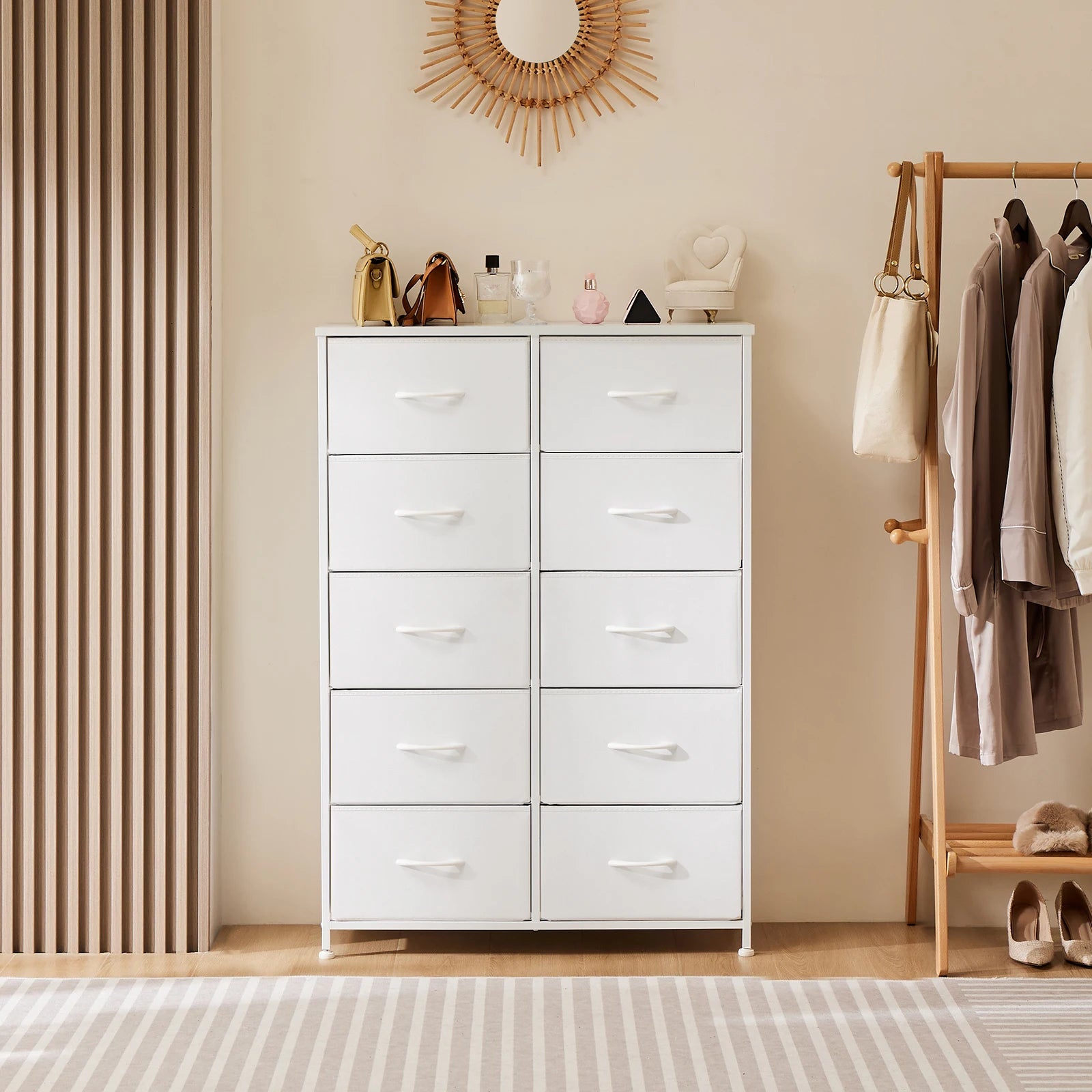 Bedside Table Fabric Drawers Steel Frame