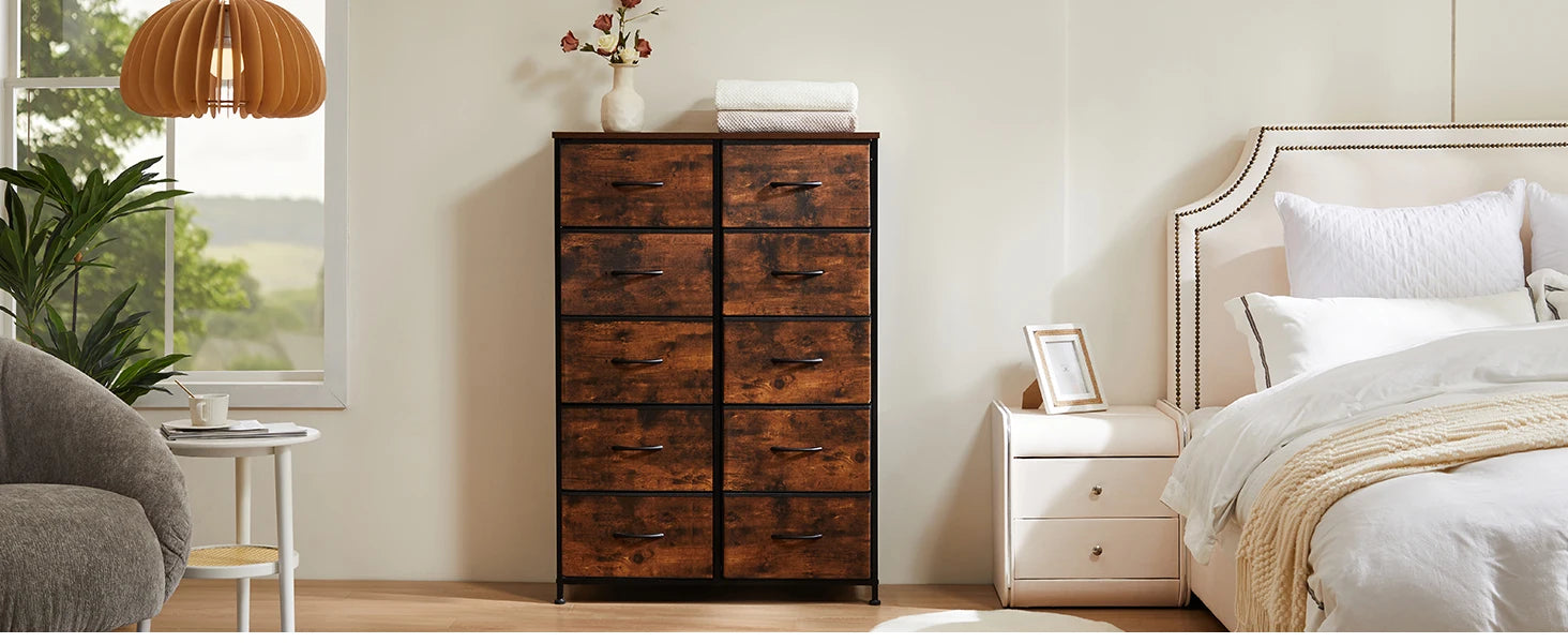 Bedside Table 10 Fabric Drawers Steel Frame