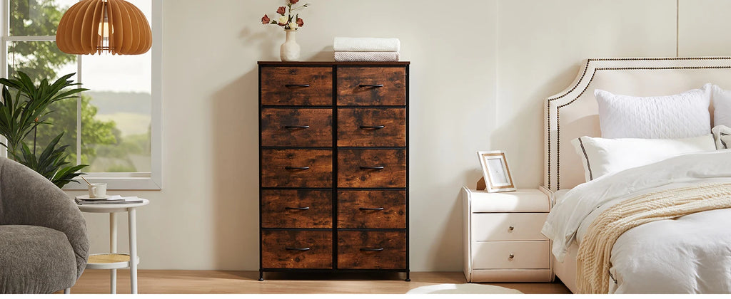 Bedside Table Fabric Drawers Steel Frame
