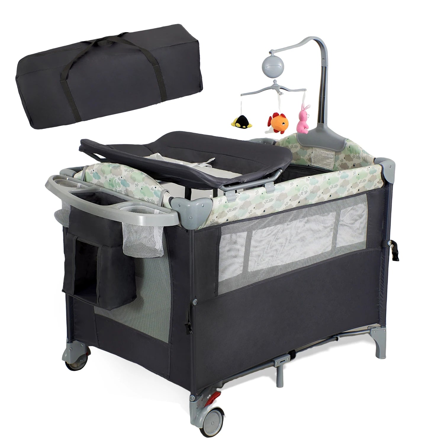 Pack n Play, Lockable Wheels, Foldable Infant to Toddler
