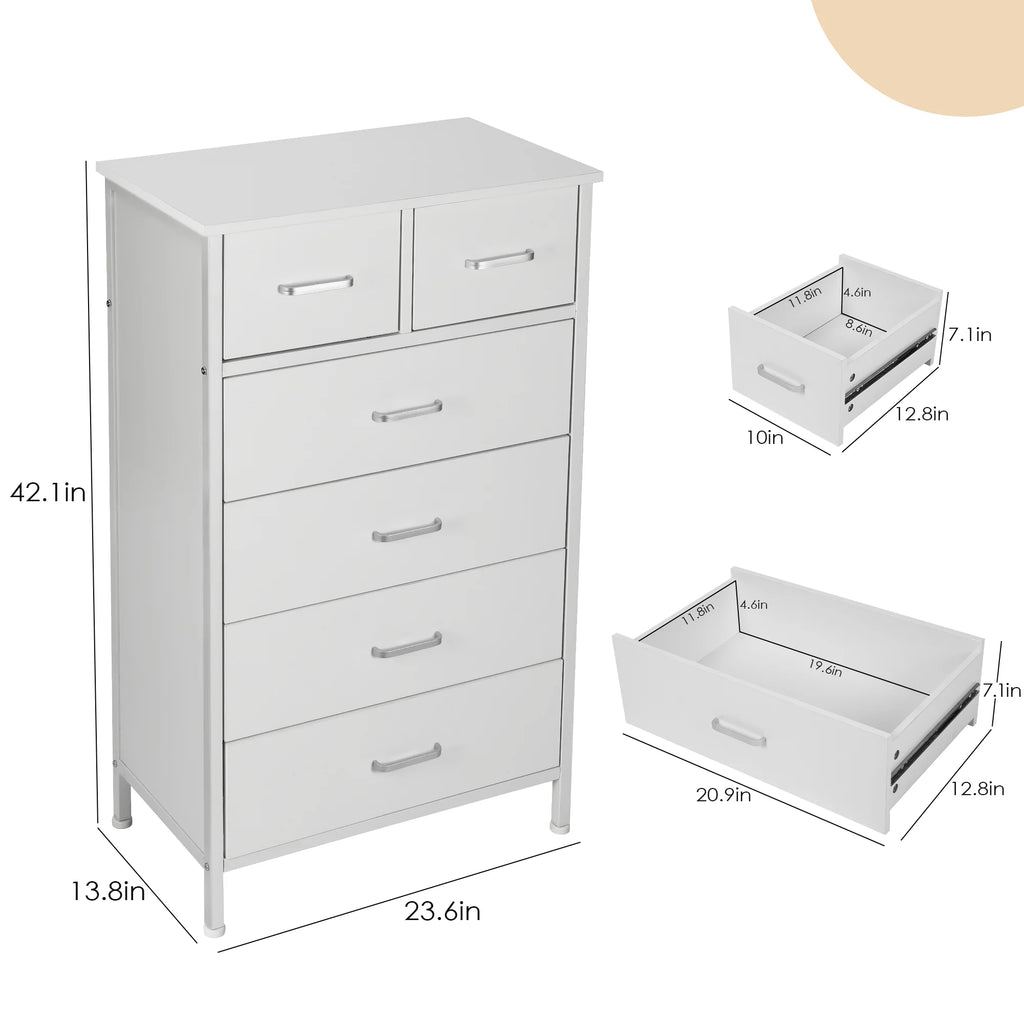 Chest of 6 Drawers, Drawer Dresser White