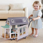 Robud Wooden Dollhouse with Wheels