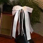 Girls/Woman Elegant White Ribbon Bow Hair Clip with Pearls