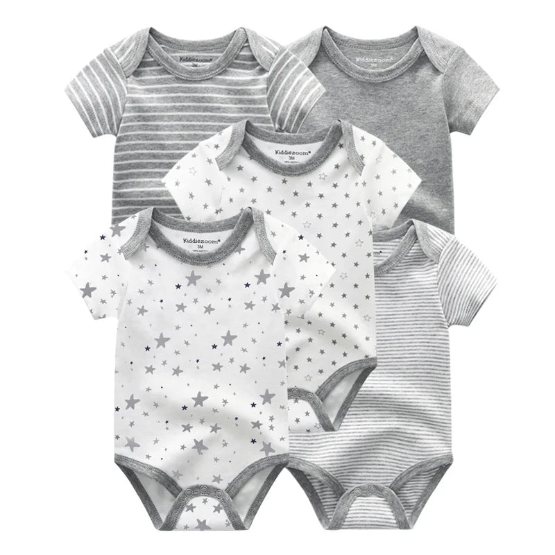 5 Piece Unisex Bodysuits 100% Cotton