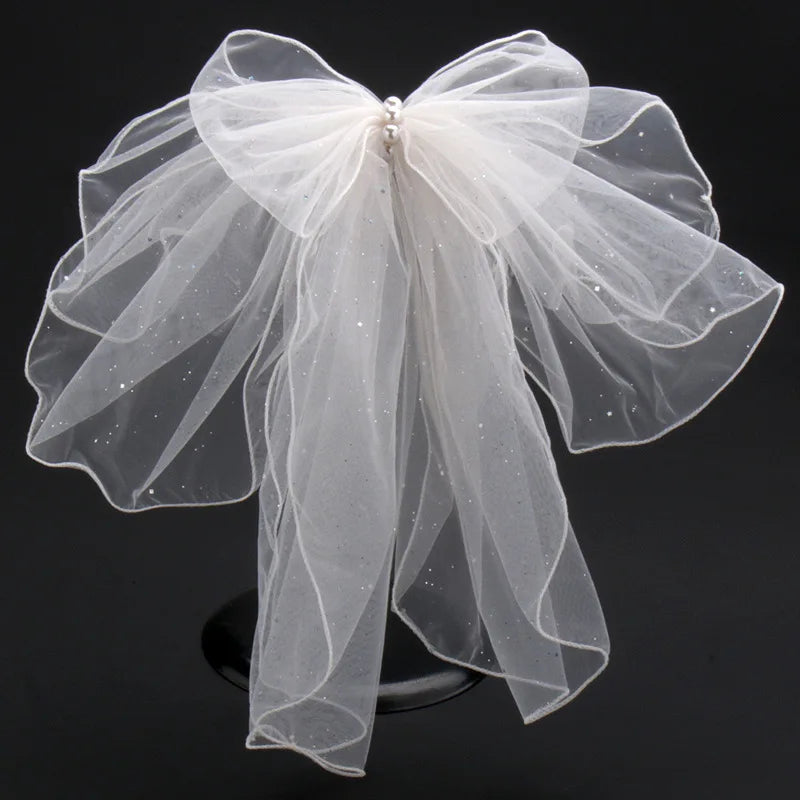 Girls/Woman Elegant White Ribbon Bow Hair Clip with Pearls