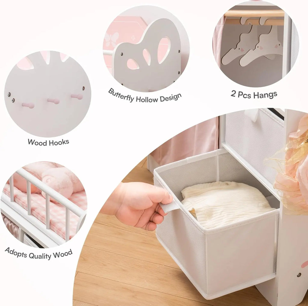 Wooden Baby Doll Crib Fits Dolls up to 21" for Girls 3+