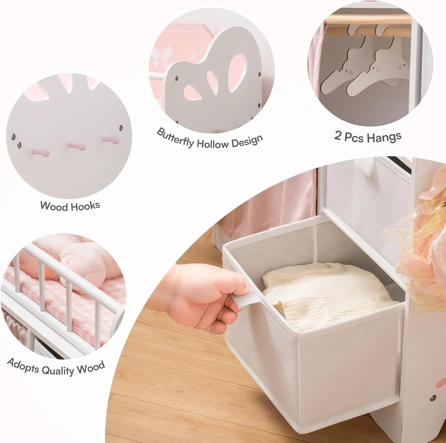 Wooden Baby Doll Crib Fits Dolls up to 21" for Girls 3+