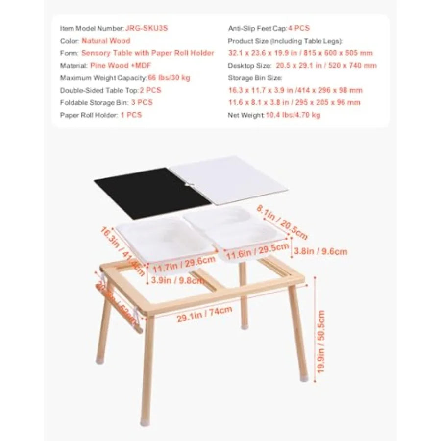Sensory Table, Activity Desk with 3 Foldable Storage Bins for Toddlers