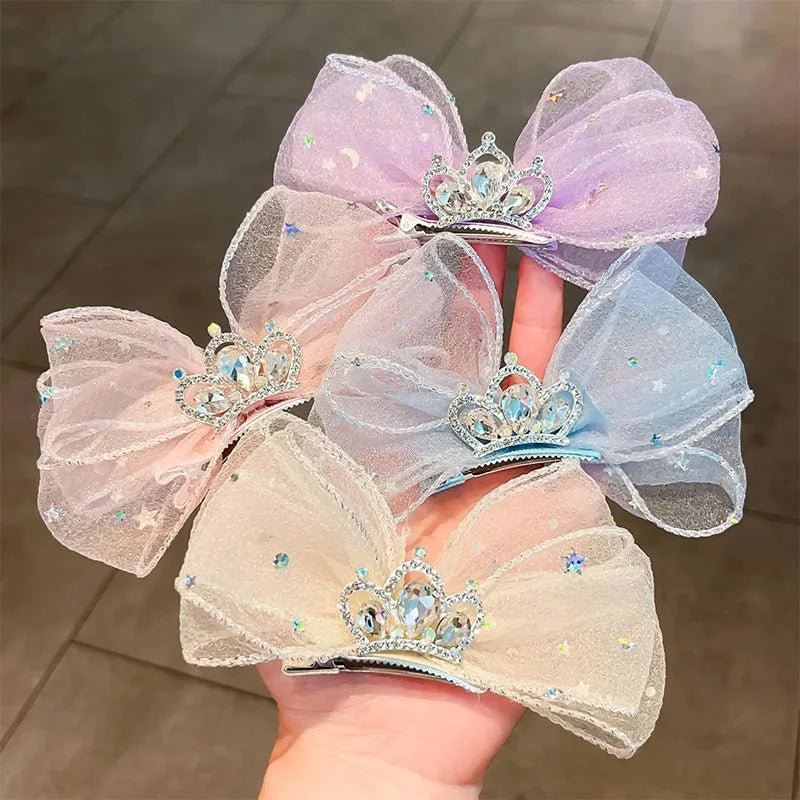 4pcs Children's Bows with Crowns on Clips Headwear