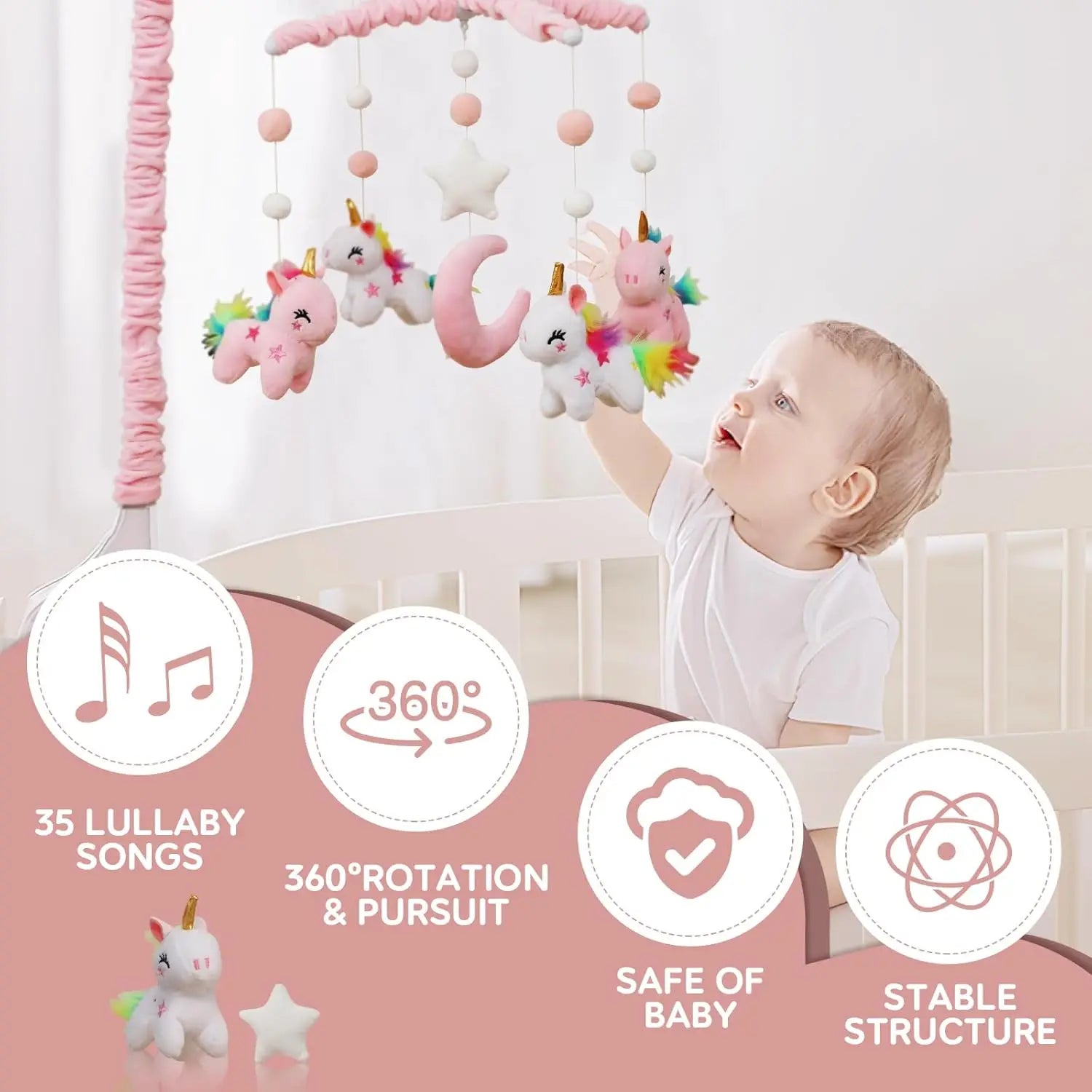 Pink Unicorn Crib Mobile 35 Lullabies