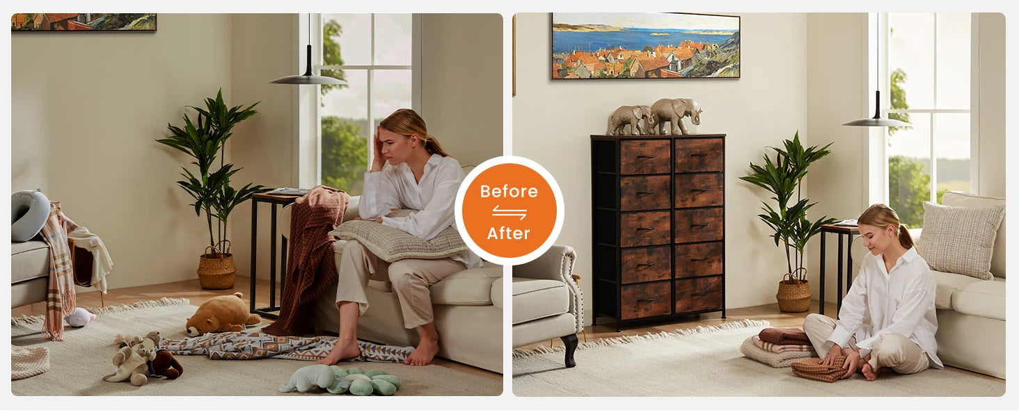 Bedside Table Fabric Drawers Steel Frame
