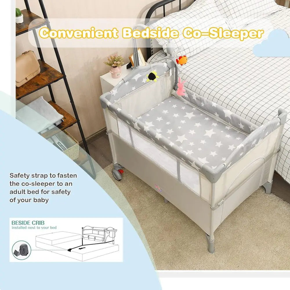 Portable Play Yard, Bassinet, Changing Table, and Music
