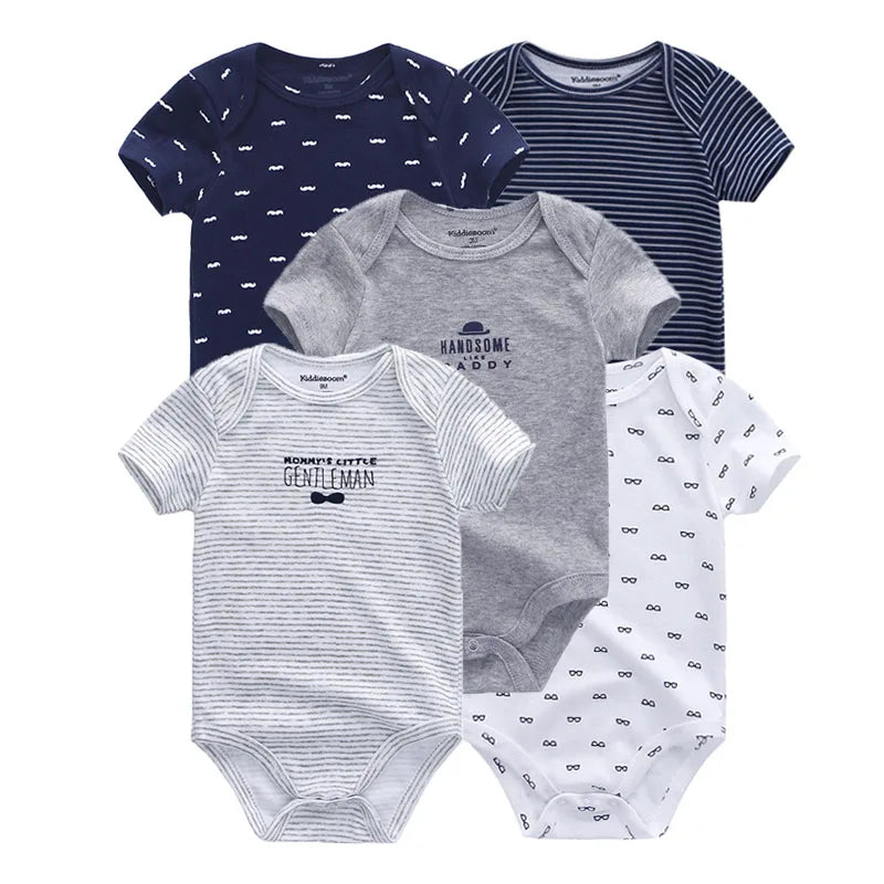 5 Piece Unisex Bodysuits 100% Cotton