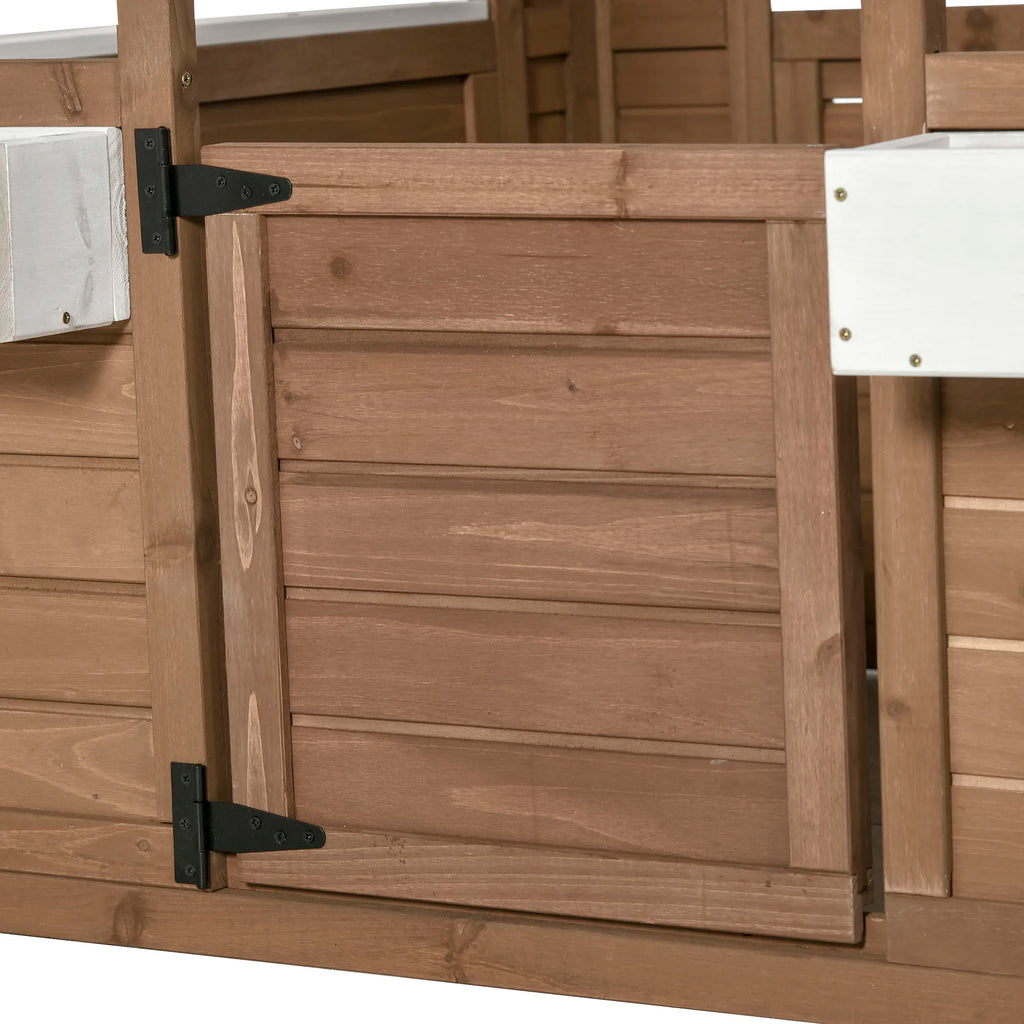 Kids Wooden Playhouse, Cottage, with Working Door, Windows, Flowers Pot Holder, 47" X 38" X 54"
