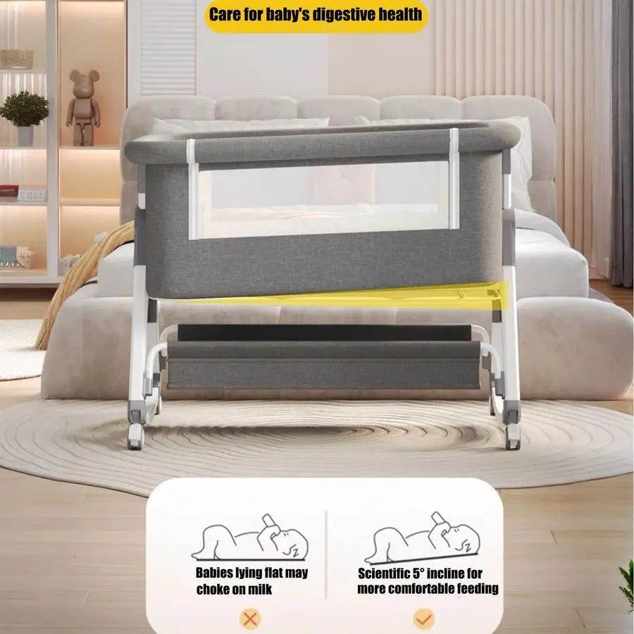 Foldable Baby Bassinet Portable Crib with Wheels