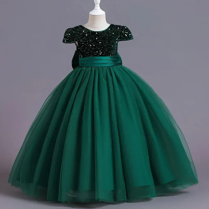 Girls Bridesmaid Dress with Lace Bodice