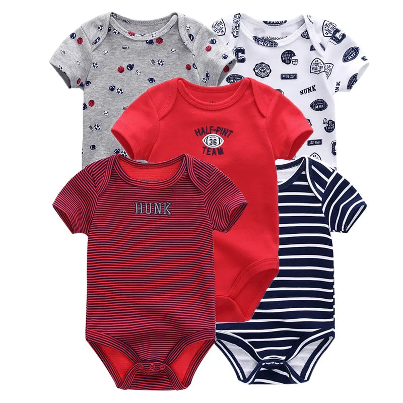 5 Piece Unisex Bodysuits 100% Cotton