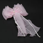 Girls/Woman Elegant White Ribbon Bow Hair Clip with Pearls