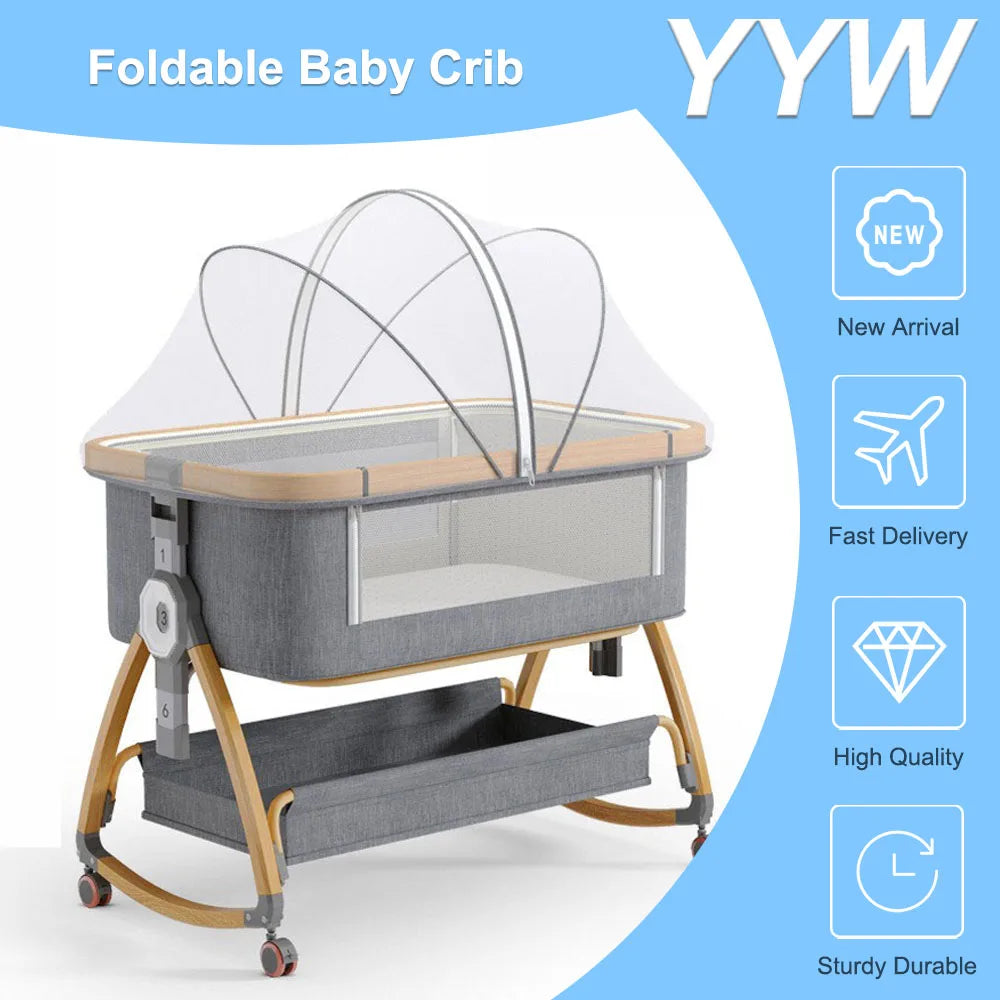 High Carbon Steel Aluminium Alloy Foldable Baby Crib