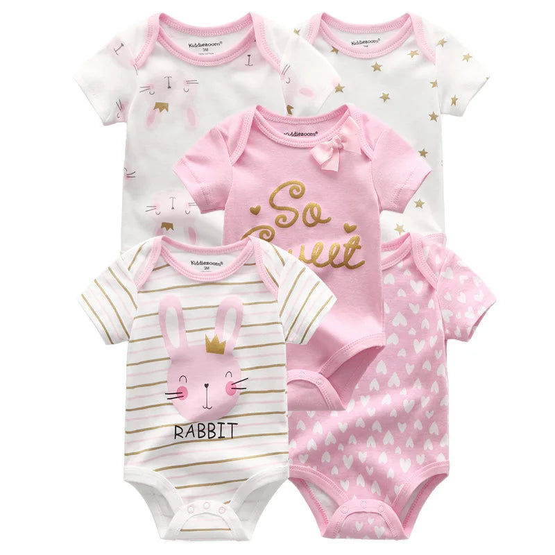 5 Piece Unisex Bodysuits 100% Cotton
