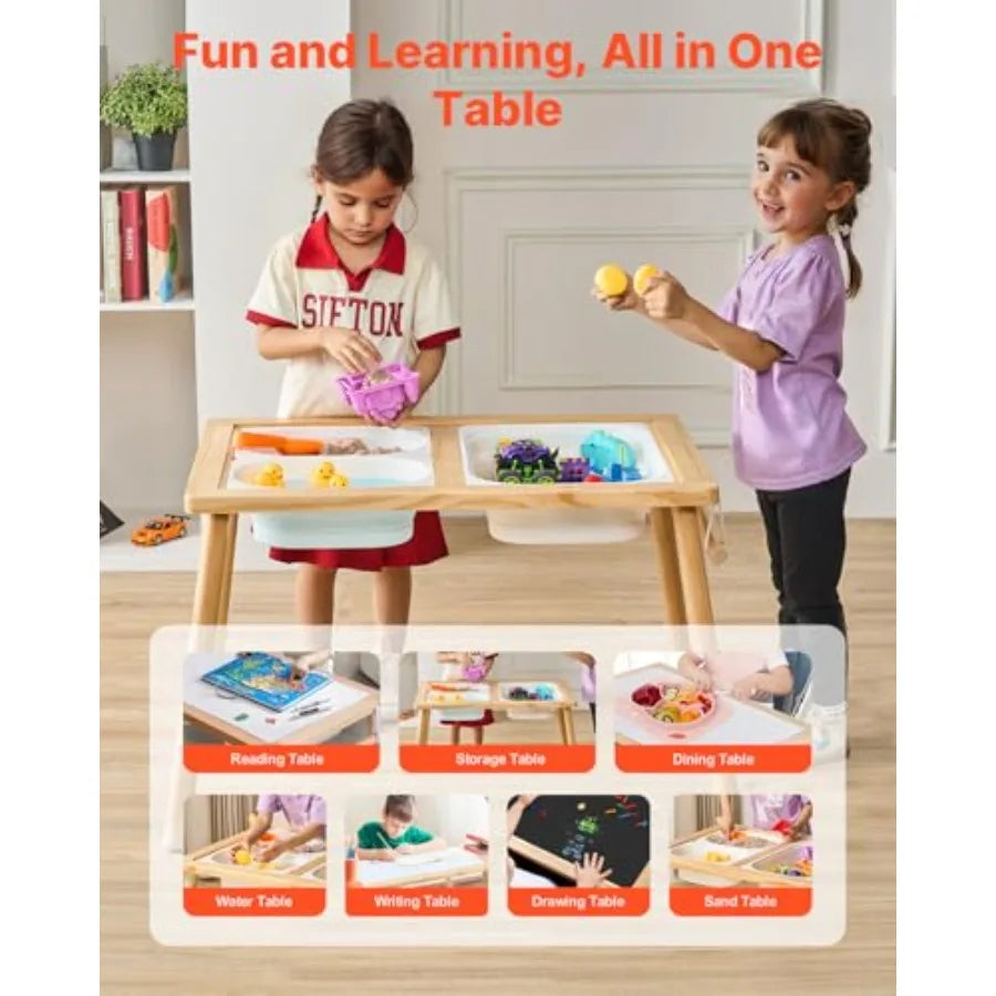 Sensory Table, Activity Desk with 3 Foldable Storage Bins for Toddlers