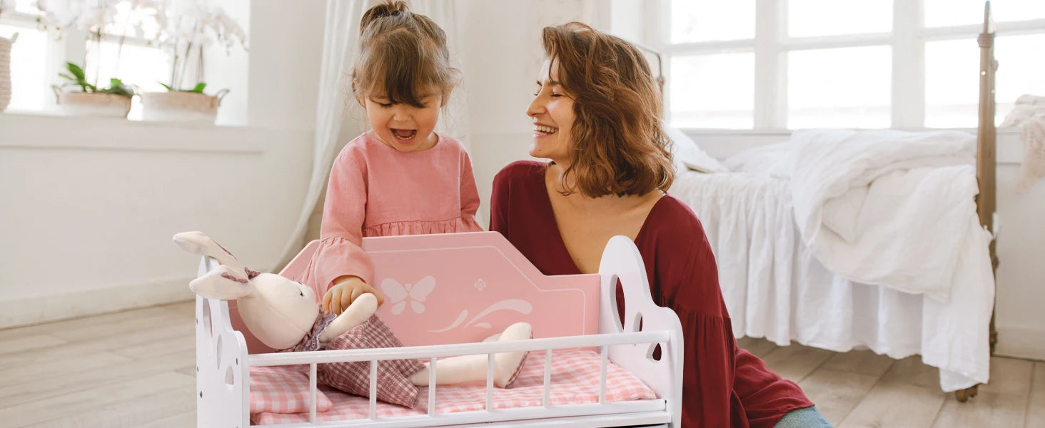 Wooden Baby Doll Crib Fits Dolls up to 21" for Girls 3+