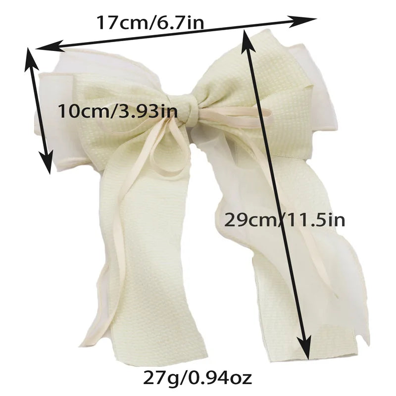 Girls/Woman Elegant White Ribbon Bow Hair Clip with Pearls