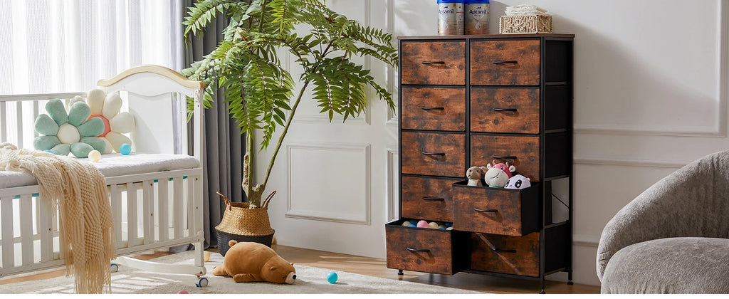Bedside Table 10 Fabric Drawers Steel Frame