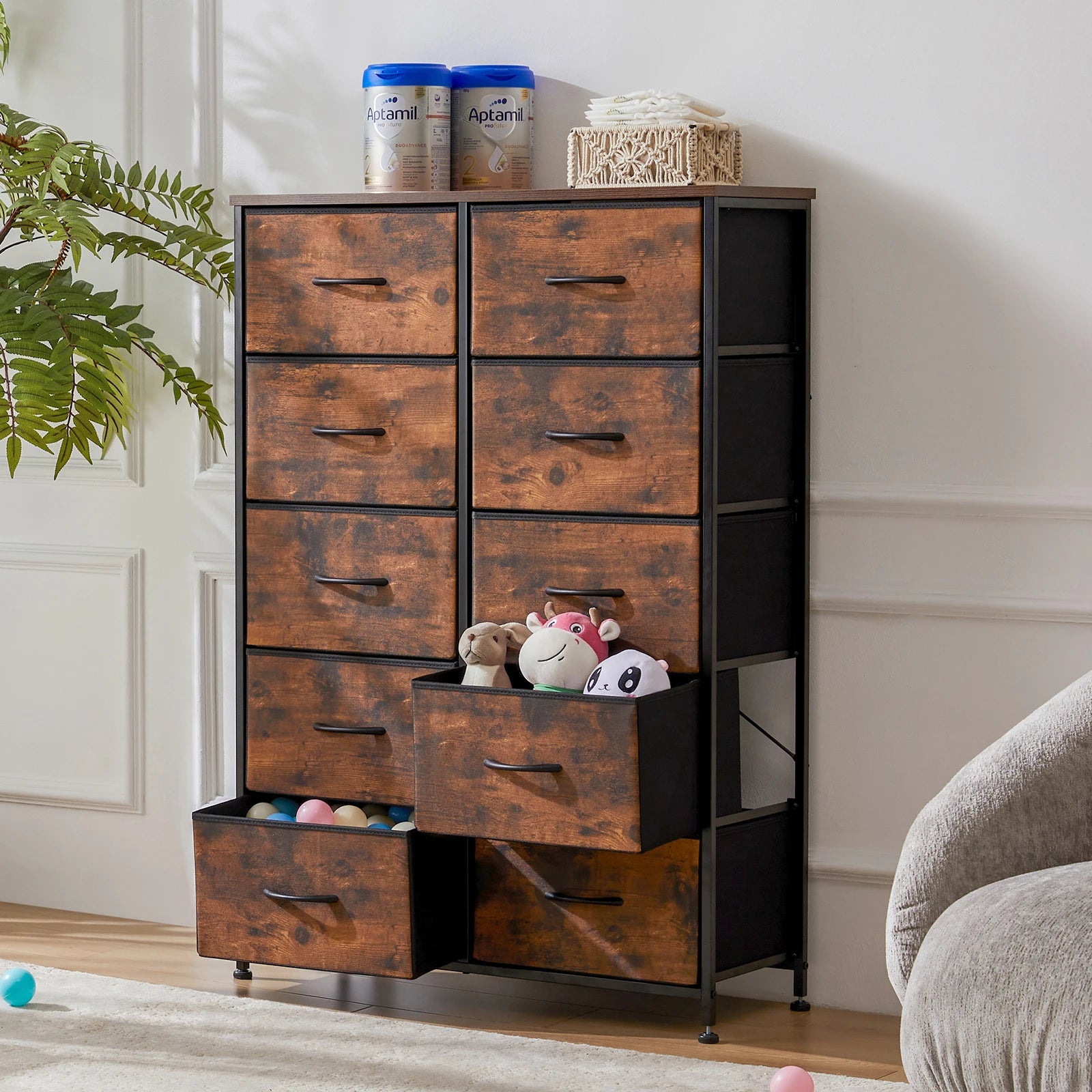 Bedside Table Fabric Drawers Steel Frame