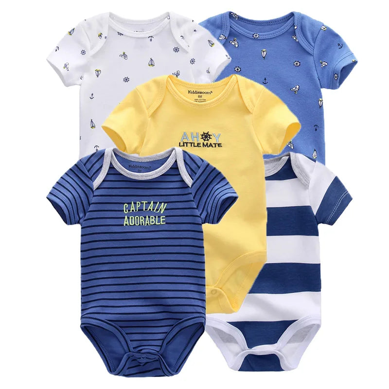 5 Piece Unisex Bodysuits 100% Cotton