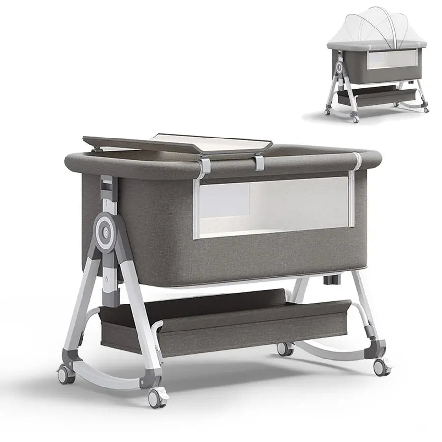 Foldable Baby Bassinet Portable Crib with Wheels