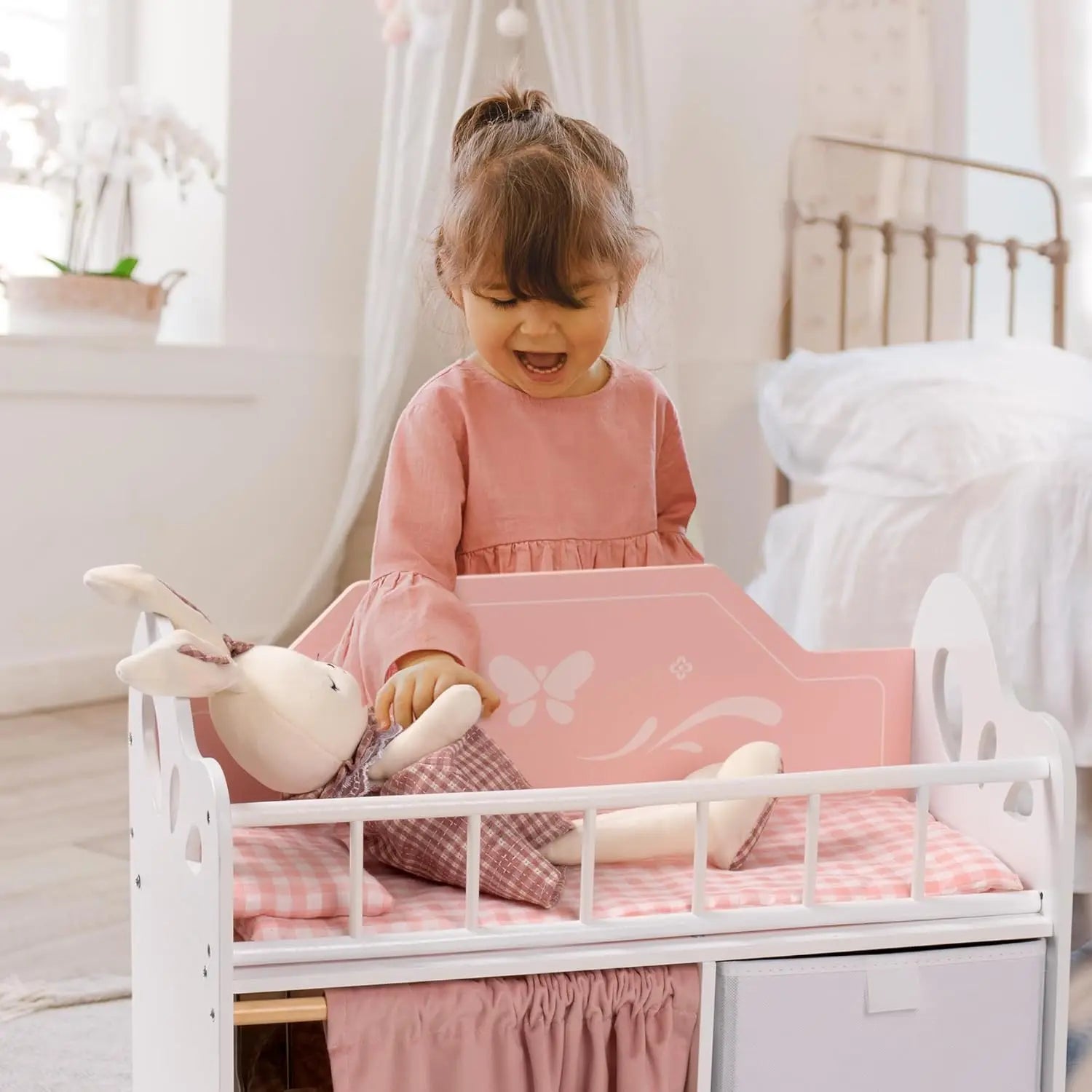 Wooden Baby Doll Crib Fits Dolls up to 21" for Girls 3+