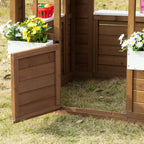 Kids Wooden Playhouse, Cottage, with Working Door, Windows, Flowers Pot Holder, 47" X 38" X 54"