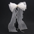 Girls/Woman Elegant White Ribbon Bow Hair Clip with Pearls