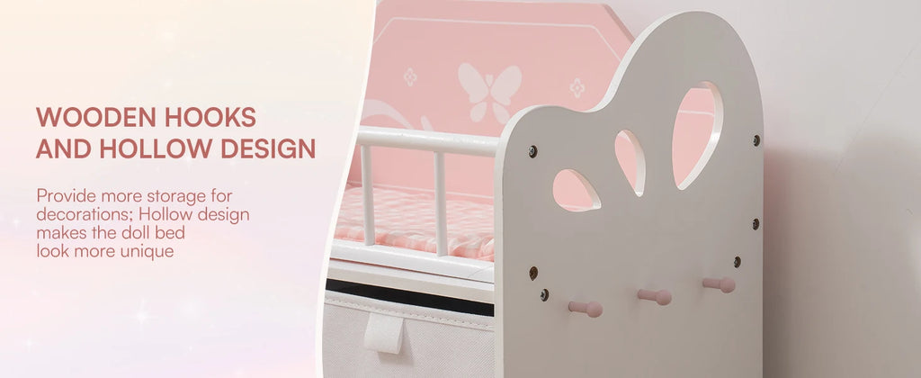 Wooden Baby Doll Crib Fits Dolls up to 21" for Girls 3+