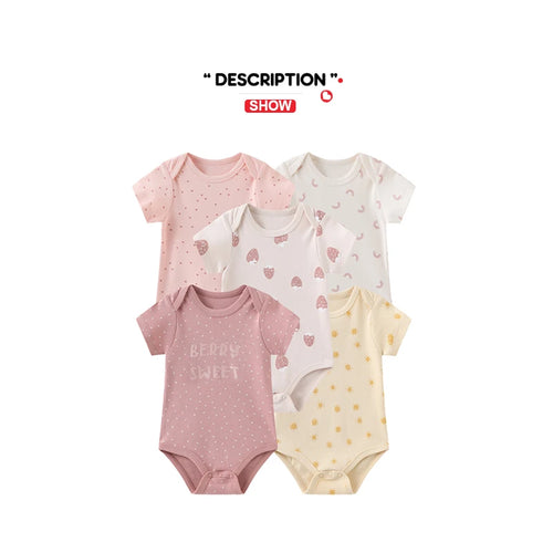 5 Piece Unisex Bodysuits 100% Cotton