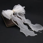 Girls/Woman Elegant White Ribbon Bow Hair Clip with Pearls