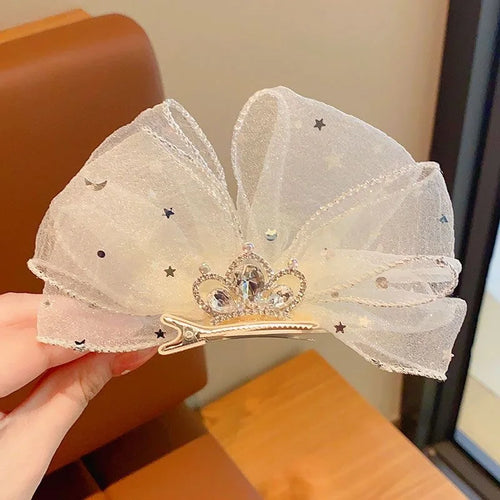4pcs Children's Bows with Crowns on Clips Headwear