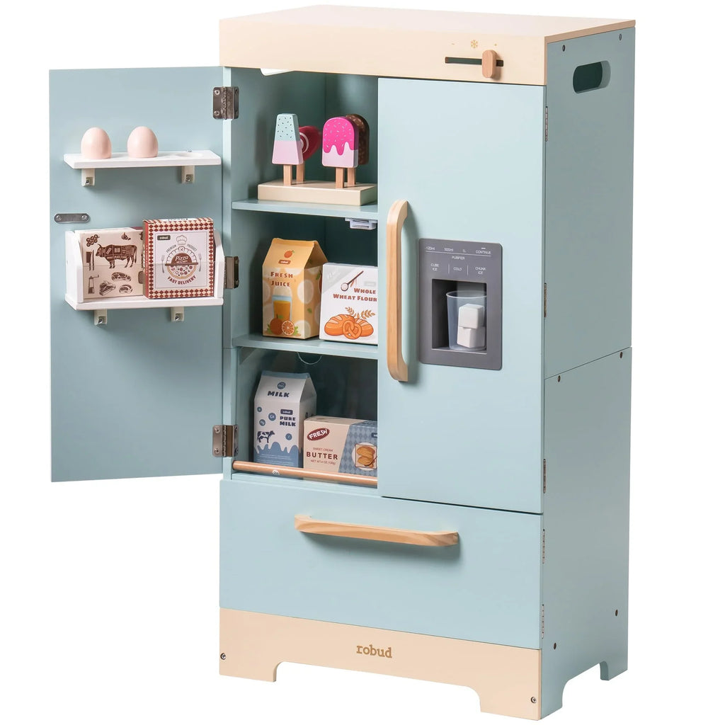 Toy Kitchen Refrigerator with Ice Dispenser for Ages 3+Blue