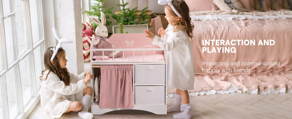 Wooden Baby Doll Crib Fits Dolls up to 21" for Girls 3+