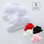 5 pairs of double layered lace-trimmed socks for baby girls