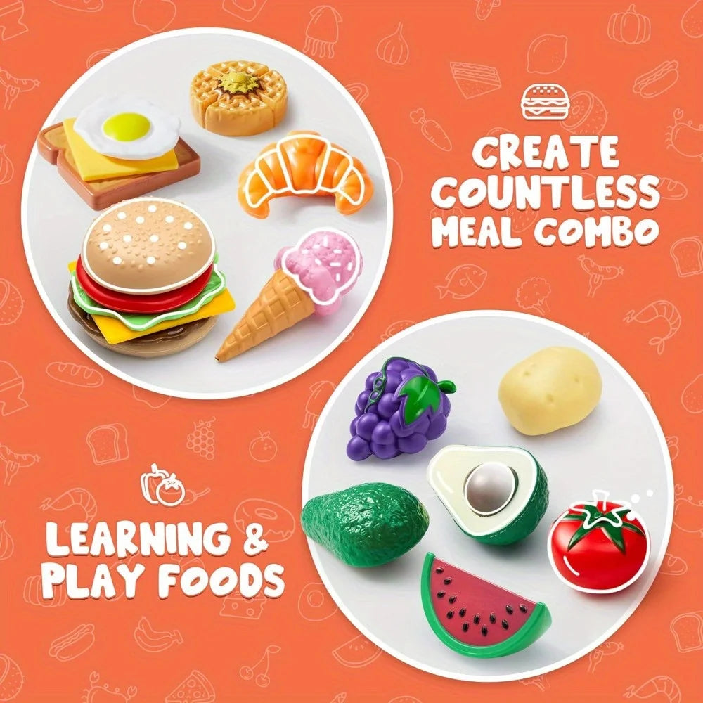 50 Pcs Kitchen Dinnerware Kit & Dummy Fruits Vegetables