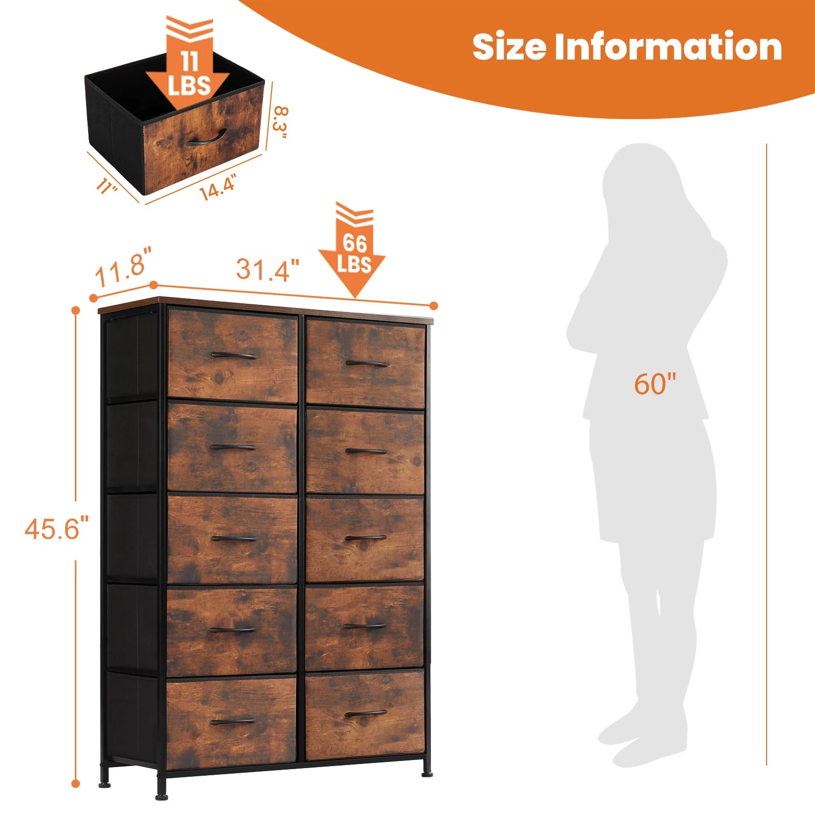 Bedside Table Fabric Drawers Steel Frame