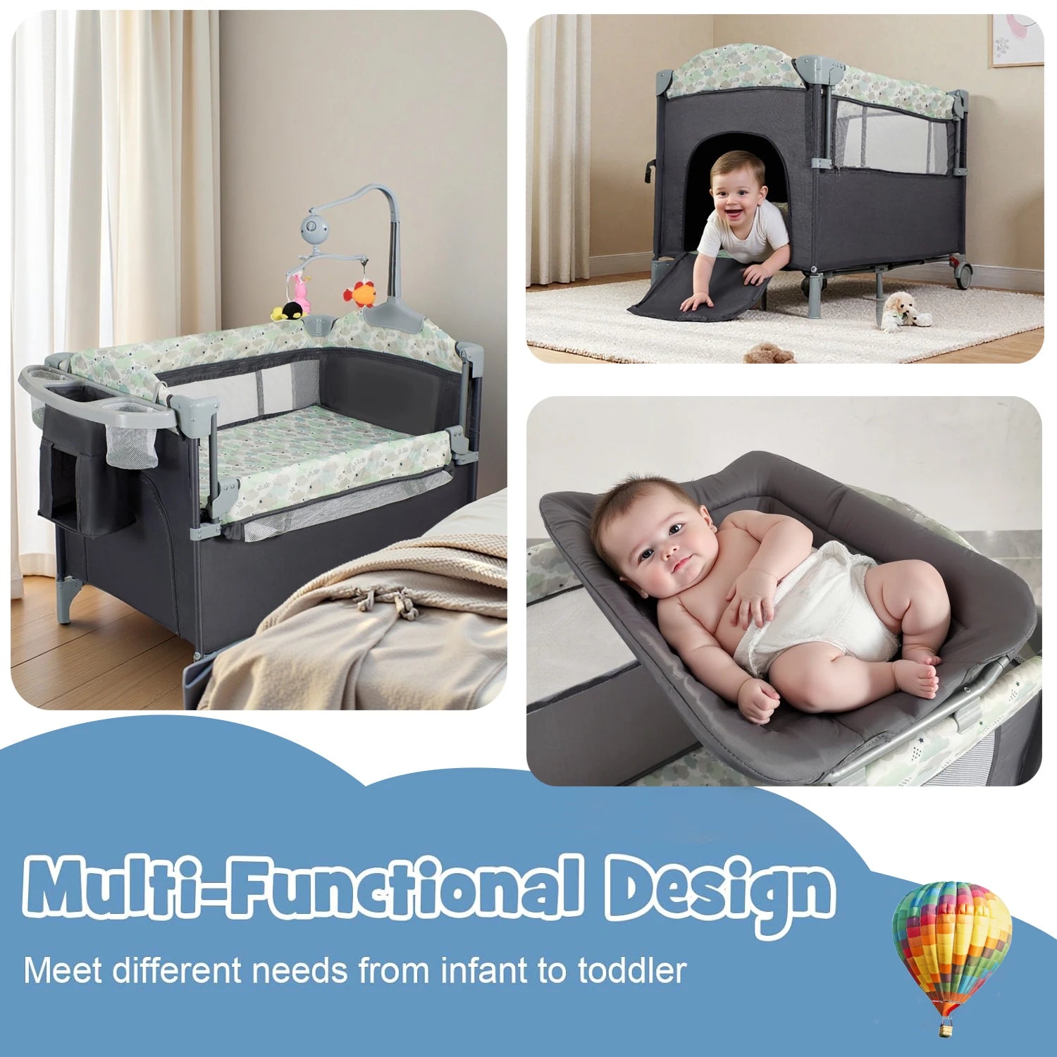 Pack n Play, Lockable Wheels, Foldable Infant to Toddler