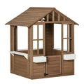 Kids Wooden Playhouse, Cottage, with Working Door, Windows, Flowers Pot Holder, 47" X 38" X 54"