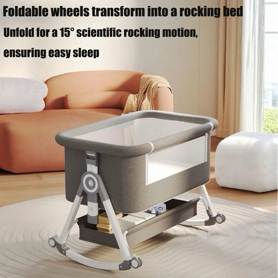 Foldable Baby Bassinet Portable Crib with Wheels
