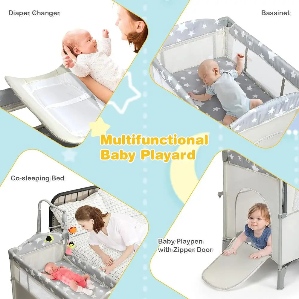 Portable Play Yard, Bassinet, Changing Table, and Music