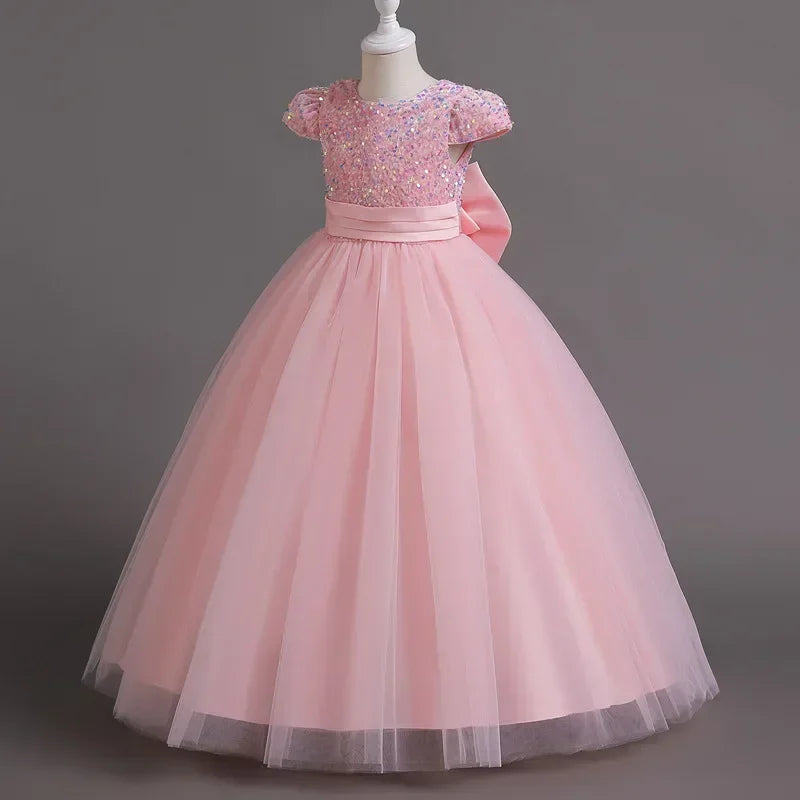Girls Bridesmaid Dress with Lace Bodice